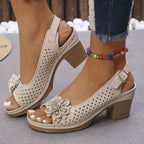 Plus Size Flower Casual Buckle Solid Color High Heel Sandals
