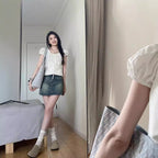 U-collar Shirt Women's Shoulder Slim-fit Short Puff Sleeve Shirt