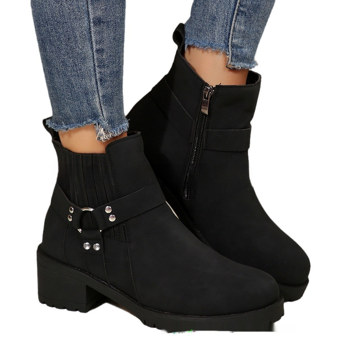 Belt Buckle Women's Ankle Boots Elastic Band