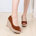 High Heel Peep Toe Wedge Thick Bottom Shallow Mouth Muffin Thick Heel Tide Pumps