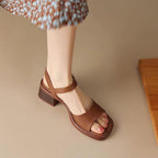 Real Soft Leather French Sandals Female Square Toe