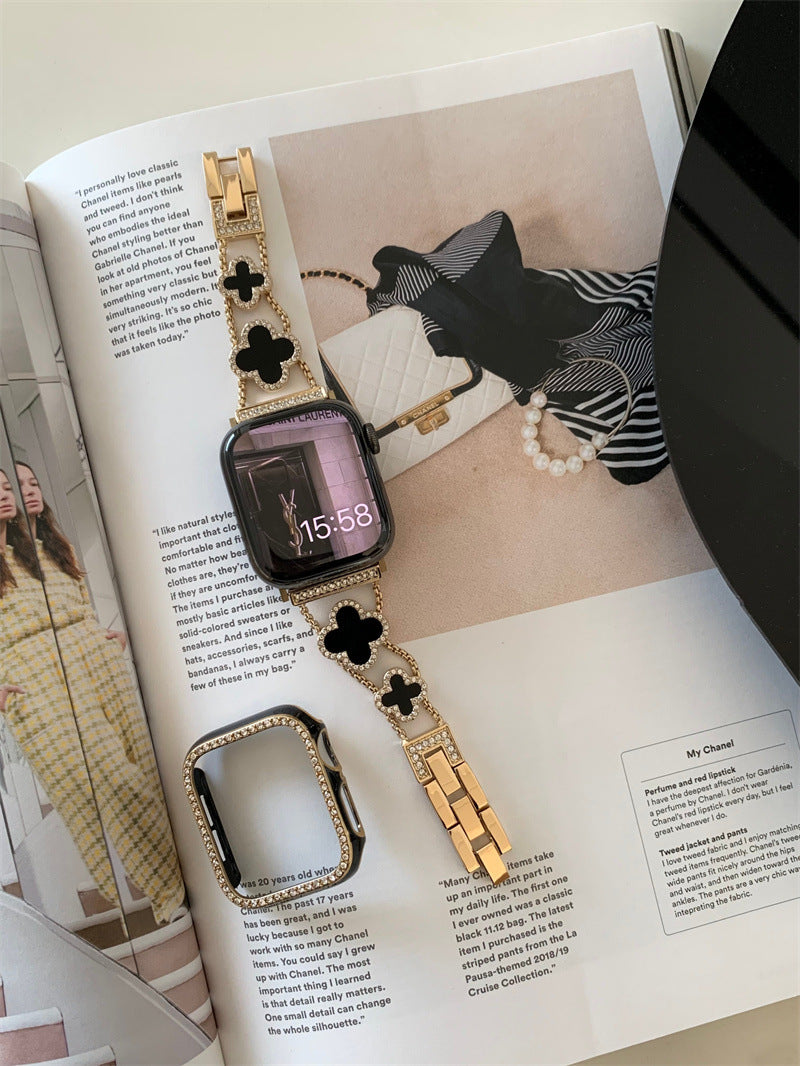 High-grade Classic Style Black Gold Series Applicable Watch Leather Metal Strap