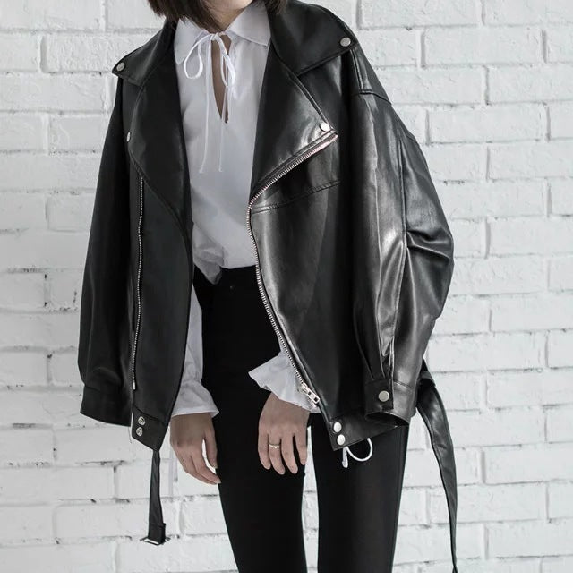 Autumn Loose Pu Leather Jacket Student Motorcycle Jacket