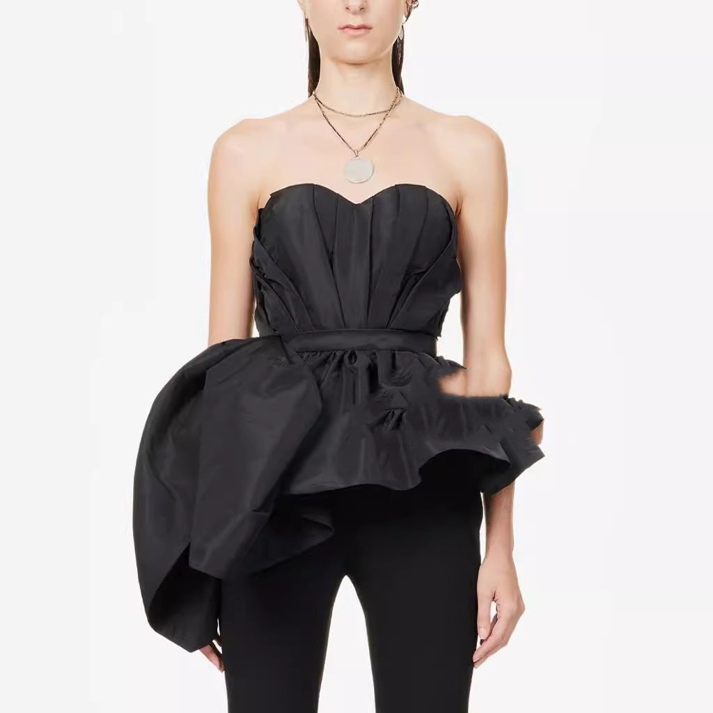 Sleeveless Tube Top Asymmetric Pendant Grosgrain Top