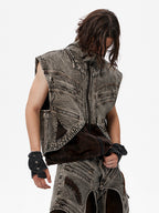 Splicing Denim Vest Jacket Men's Summer Zipper Sleeeless Camisole