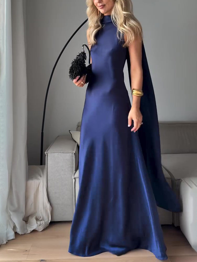 Royal Blue Satin Sleeveless Maxi Dress