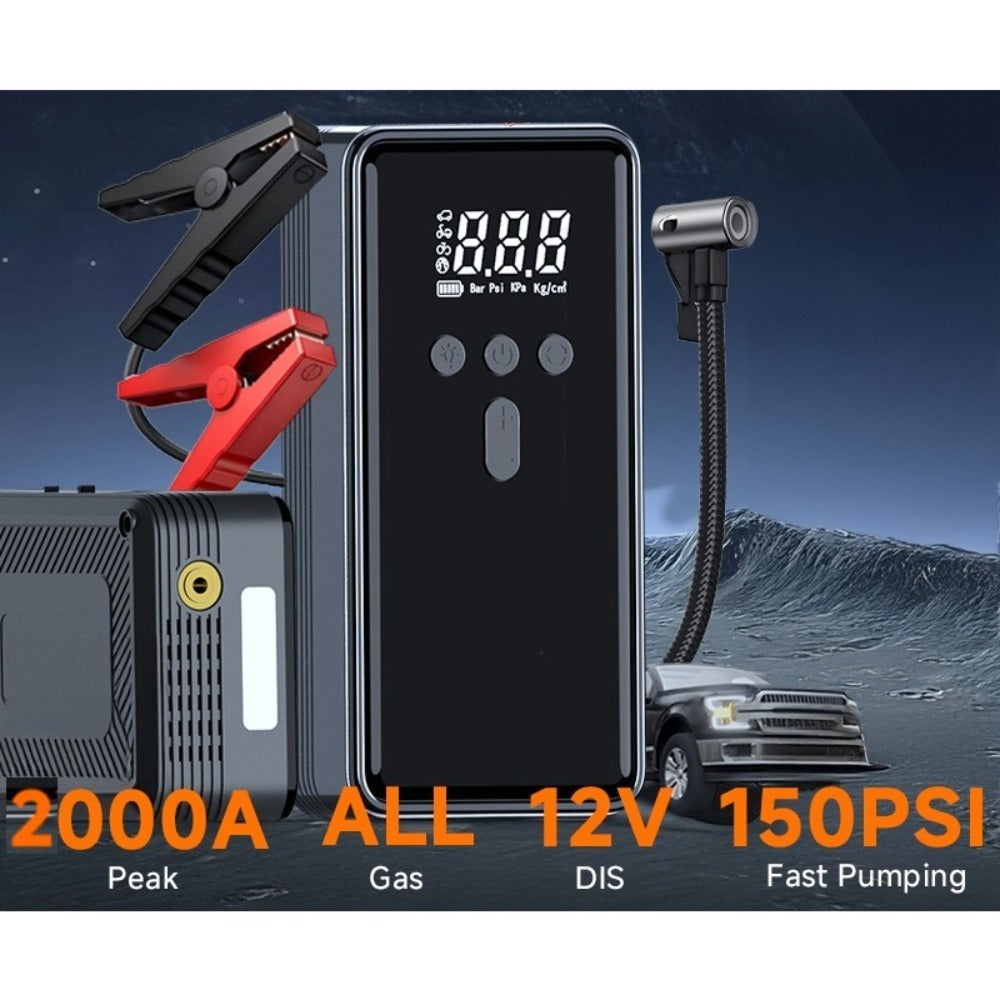 Car Battery Starter With Air Compressor 12V 2000A Car Battery Starter Digital Tire Inflator