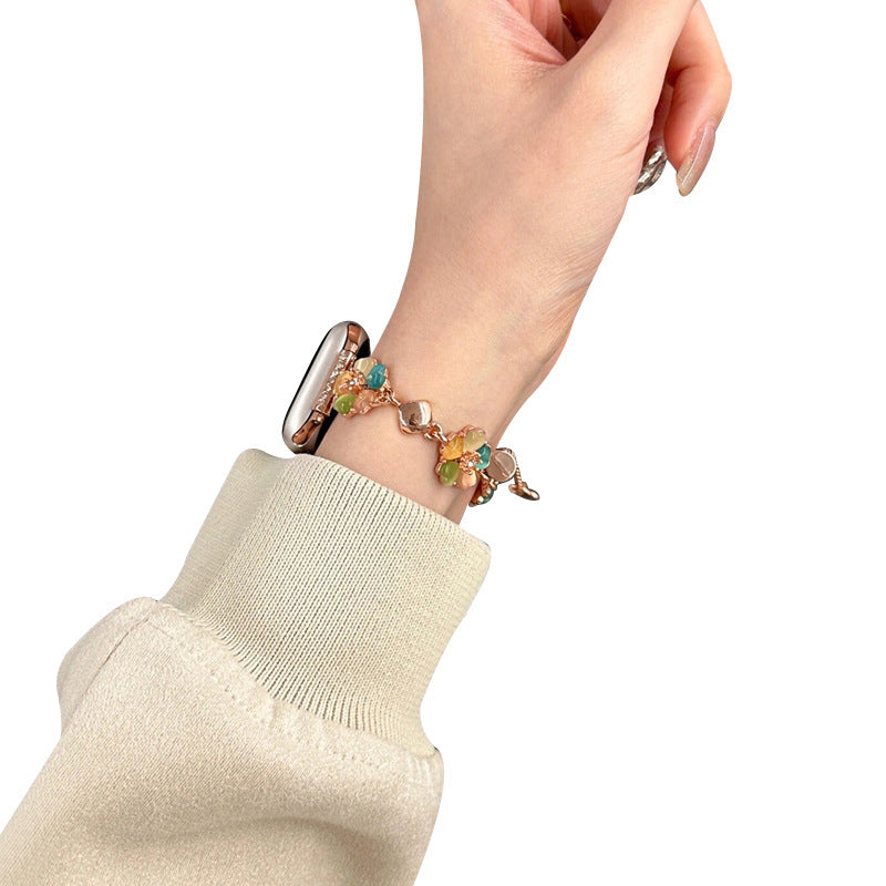 Suitable For Apple Iwatch Strap Exquisite Five-color Flower Opal Metal S10 Bracelet Women's Strap