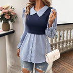 Knitted Patchwork Shirt Elegant Fashion Temperament