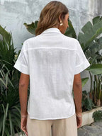 Polo Collar Casual White Women's Cardigan Button Shirt