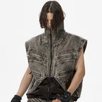 Splicing Denim Vest Jacket Men's Summer Zipper Sleeeless Camisole