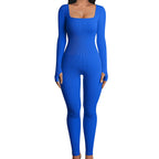 Threaded Square Collar Buttocks Slim Jumpsuit